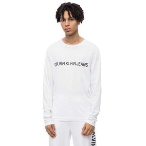 Calvin Klein pánské bílé tričko s dlouhým rukávem obraz