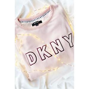 DKNY semišová logo mikina dámská - světle růžová Velikost: XS obraz