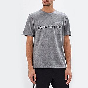 Calvin Klein pánské šedé vroubkované tričko obraz
