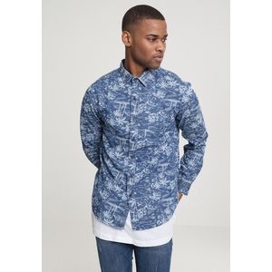 Urban Classics Printed Palm Denim Shirt light blue wash obraz