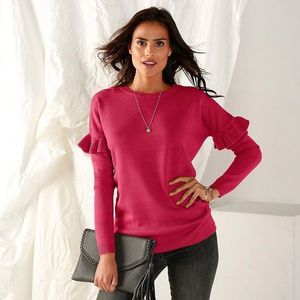 Volánový pulovr kašmírový na dotek růžová 52 obraz