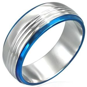 Prsten z chirurgické oceli se dvěma modrými pruhy - Velikost: 50 obraz