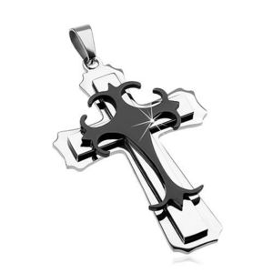 Přívěsek z chirurgické oceli - velký kříž, kombinace černé a stříbrné barvy obraz