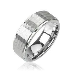 Prsten z wolframu stříbrné barvy, broušený vzor, 8 mm - Velikost: 49 obraz