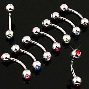 Piercing do obočí jednoduchý s dvojicí zirkonů - Rozměr: 1, 2 mm x 10 mm x 3 mm, Barva zirkonu: Čirá - C obraz