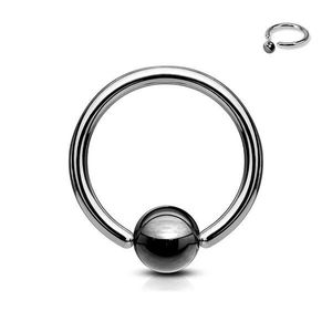 Piercing z oceli 316L - kroužek s tmavě šedou kuličkou - Rozměr: 1 mm x 10 mm x 3 mm obraz