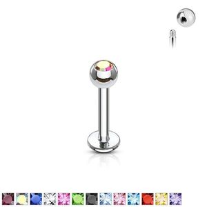 Labret tenký s kuličkovým zakončením se zirkonem 1, 2 mm - Rozměr: 1, 2 mm x 10 mm x 3 mm, Barva zirkonu: Fuchsiová - F obraz