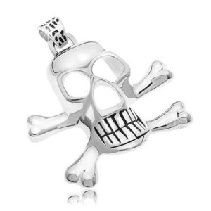 Přívěsek z chirurgické oceli - pirátská lebka, stříbrná barva obraz
