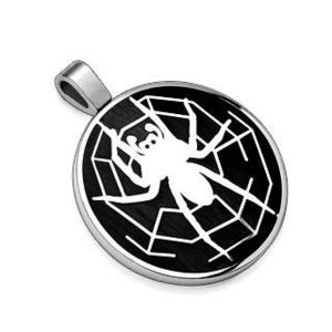 Přívěsek z oceli 316L, černý kruh s motivem pavouka s pavučinou obraz
