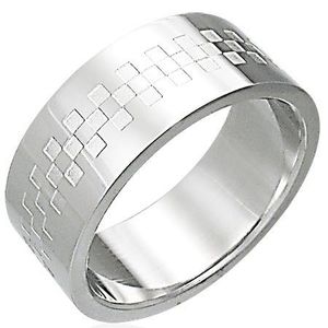 Ocelový prsten lesklý se vzorem ve tvaru šachovince - Velikost: 54 obraz
