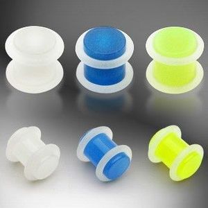 Plug do ucha UV svítící ve tmě, 2 O gumičky - Tloušťka : 3 mm, Barva piercing: Modrá obraz