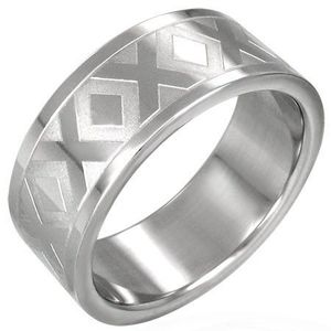 Ocelový prsten stříbrné barvy se vzorem X, 8 mm - Velikost: 57 obraz
