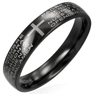Prsten z černé chirurgické oceli s modlitebním náboženským textem - Velikost: 49 obraz