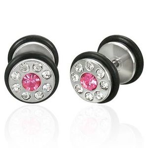 Falešný piercing s růžovým zirkonem a gumičkami - pár obraz