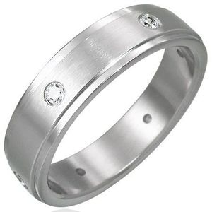 Ocelový prsten matný - 6 zirkonů po obvodu - Velikost: 48 obraz