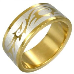 Prsten zlaté barvy - TRIBAL SYMBOL - Velikost: 54 obraz