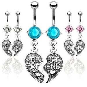 Dvojitý piercing do pupíku - přepůlené srdce BEST FRIEND - Barva piercing: Aqua obraz