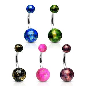 Piercing do pupíku z oceli 316L - barevné kuličky s odlesky zlaté barvy - Barva piercing: Růžová obraz