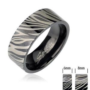 Ocelový prsten - černá zebra - Velikost: 49 obraz