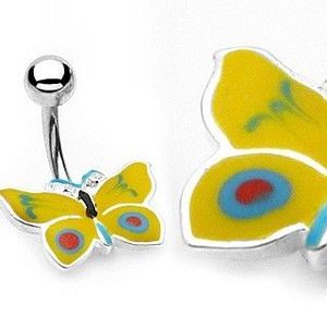 Piercing do pupíku žluto-modrý motýlek obraz