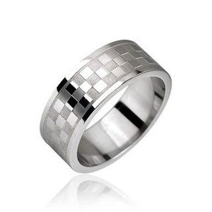 Ocelový prsten, vzor šachovnice - Velikost: 49 obraz