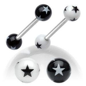 Piercing do jazyka - malé hvězdičky - Barva piercing: Bílá - Černá obraz