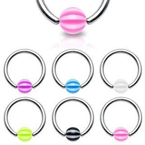 Piercing - kroužek s páskovanou kuličkou - Rozměr: 1, 2 mm x 10 mm x 4x4 mm, Barva piercing: Růžová obraz