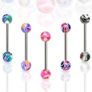 Piercing do jazyka barevná mramorová kulička - Barva piercing: Růžová - Fialová obraz