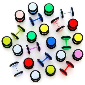 Neonový falešný plug anodizovaný s gumičkami - Barva piercing: Červená obraz