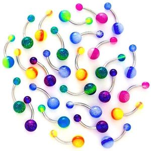 Piercing do pupíku - dvoubarevná třpytivá kulička - Barva piercing: Světlerůžová - Modrá - Růžová obraz