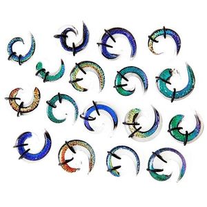Expander do ucha - vícebarevná skleněná spirálka, gumičky - Tloušťka : 10 mm, Barva piercing: Čirá - Tyrkysová - Fialová obraz