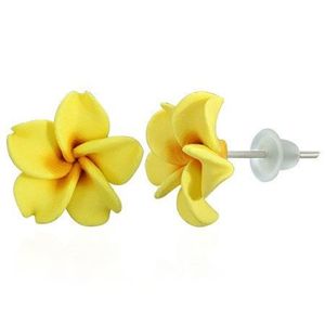 Žluté Fimo náušnice - tvar květ Plumerie obraz