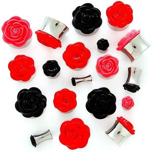 Plug do ucha s plastickou růžičkou - Tloušťka : 10 mm, Barva piercing: Červená obraz