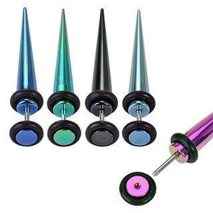 Fake expander z oceli - barevný, anodizovaný s gumičkami - Barva piercing: Černá obraz