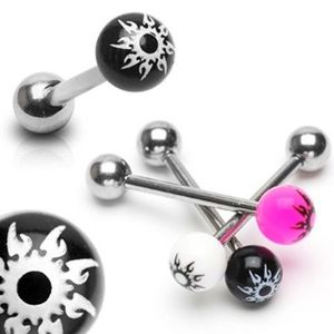 Piercing do jazyka z oceli - barevná kulička, hvězda - Barva piercing: Bílá obraz