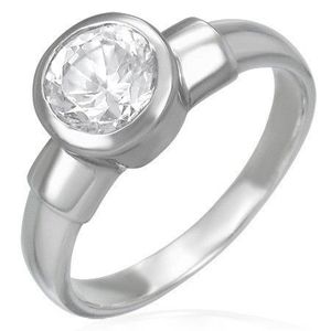 Ocelový snubní prsten s velikým zirkonovým očkem v kovové objímce - Velikost: 59 obraz