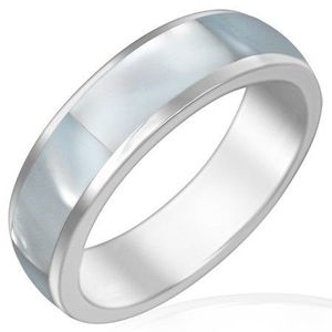 Ocelový prsten s perleťovým středovým pásem - Velikost: 51 obraz