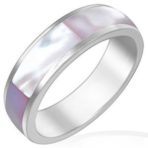Prsten z lesklé oceli s růžovou perletí - Velikost: 52 obraz