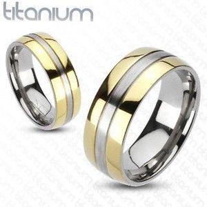 Titanový prsten - zlatá a stříbrná barevná kombinace - Velikost: 49 obraz
