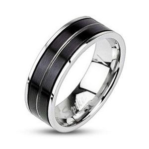 Prsten z chirurgické oceli - černá barva, vygravírovaná linie - Velikost: 62 obraz