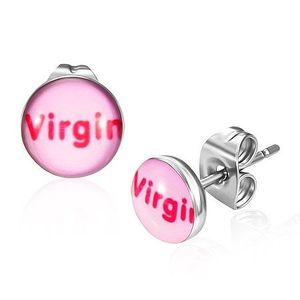 Ocelové náušnice - růžové s nápisem Virgin obraz