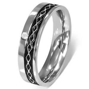 Prsten z chirurgické oceli - Keltský design, čirý zirkon - Velikost: 49 obraz