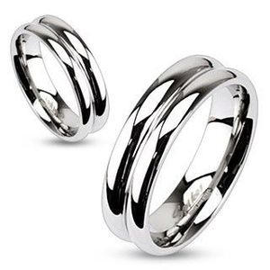 Ocelový prsten - efekt dvou spojených prstenů - Velikost: 65 obraz