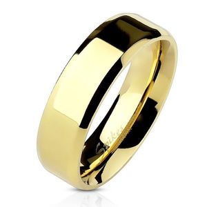 Ocelový prsten zlaté barvy, jemnější zkosené hrany, 6 mm - Velikost: 49 obraz