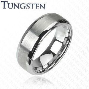 Prsten z wolframu stříbrné barvy - broušený středový pás, lesklé okraje - Velikost: 49, Šířka: 6 mm obraz