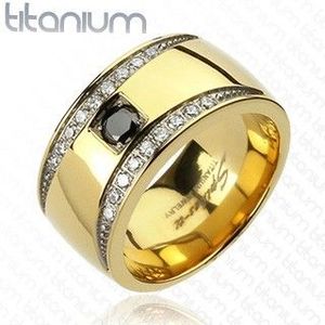 Prsten z titanu zlaté barvy se zirkonovými půlměsíci - Velikost: 59 obraz
