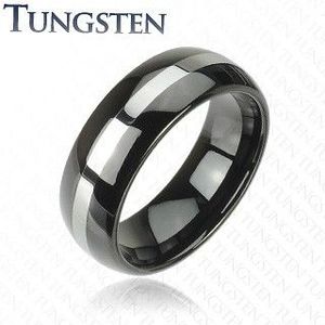 Černý wolframový prsten se stříbrným pruhem, 6 mm - Velikost: 52 obraz