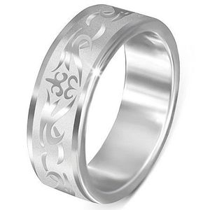 Ocelový prsten - matný s lesklým kmenovým vzorem - Velikost: 56 obraz