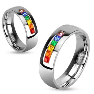 Ocelový prsten s různobarevnými zirkony - Velikost: 49 obraz