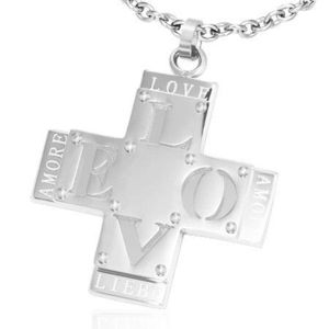 Přívěsek z oceli - dvojitý kříž s nápisem "LOVE" obraz